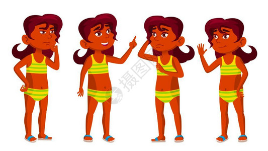 莱美课程卡通可爱穿泳衣的女童插画