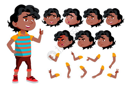 卡通可爱男孩儿各种面部表情手势矢量元素背景图片
