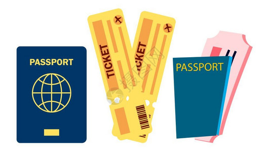 护照模板夏季旅行假期护照和飞机票矢量插图插画