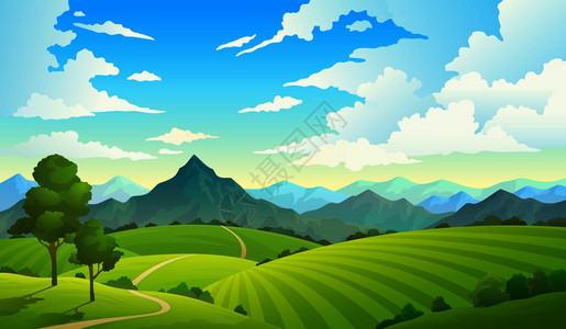 瑞士侏罗山卡通山地林插画设计图片