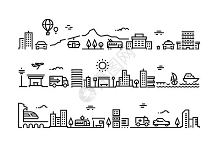 恩佐线城市一线景观办公楼平面图插画