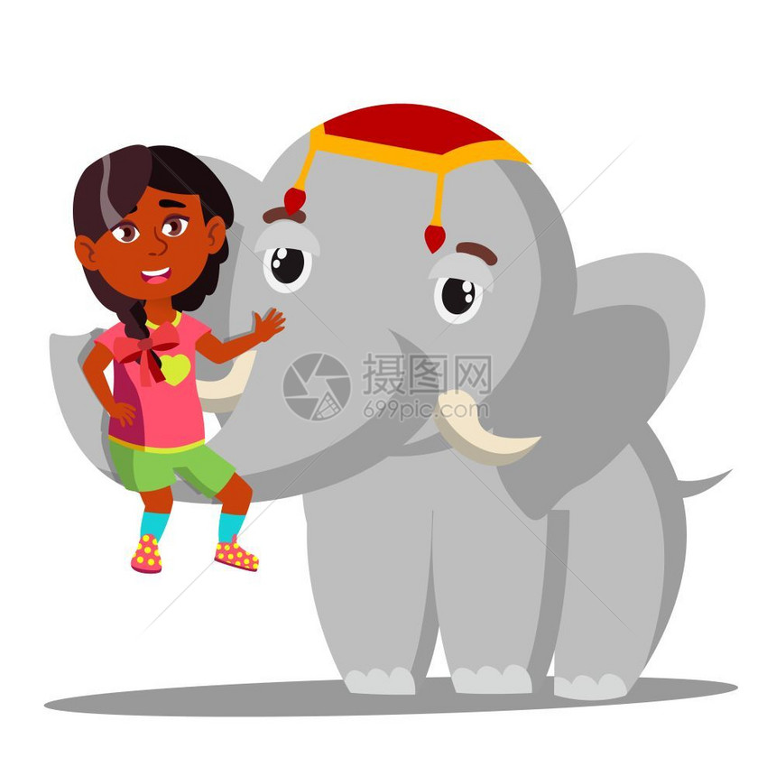 大象在树干矢量上持有一个小印度女孩请说明大象在树干矢量上持有一个小印度女孩图片
