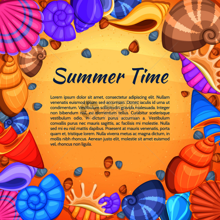 夏季旅行卡贝壳和海滩框架插图图片