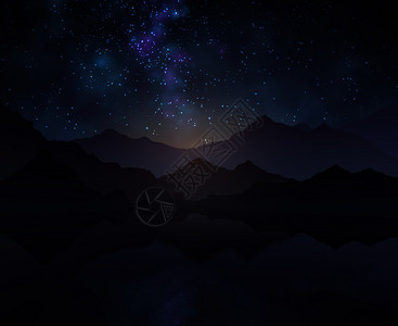 夜湖星空山脉剪影设计图片
