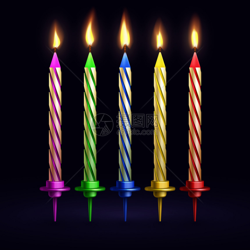 3d现实的矢量说明庆祝xma或生日的蜡烛火燃烧生日聚会和隔离的蜡烛现实的矢量说明图片