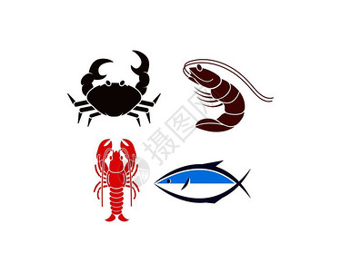 螃蟹龙虾海鲜食用螃蟹鱼龙虾插图矢量插画