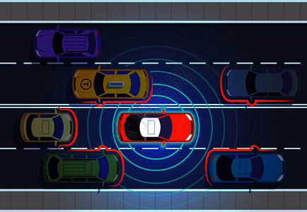 遥远的路汽车智能自动驾驶汽车矢量说明插画