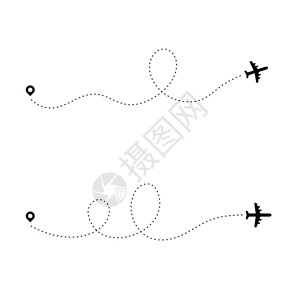 虚线路径飞机点路径破碎旅行线路由点飞机插画