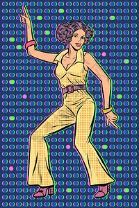 性感女星舞蹈流行艺术回放矢量说明50年代6穿短裤的女孩子迪斯科舞蹈插画