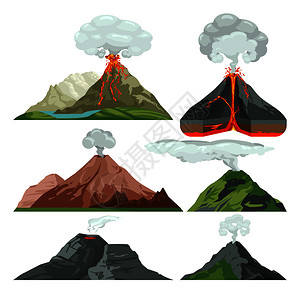 火山爆发景观灰烟高清图片
