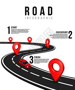 红色路线红色汽车的公路信息矢量模板插画