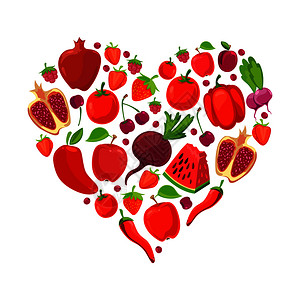 切板和红洋葱红水果和蔬菜健康营养有机病媒说明插画