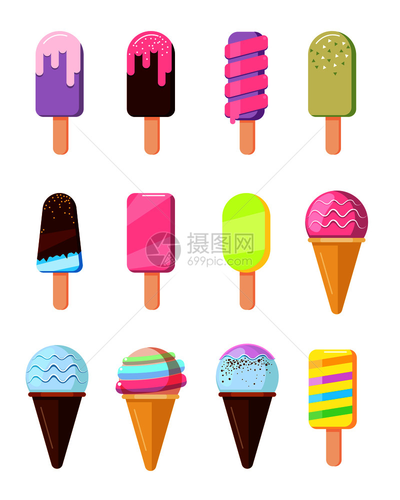 卡通冰淇淋矢量插画图片