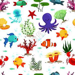 花盖蟹海洋中的鱼类动物卡通矢量插画插画