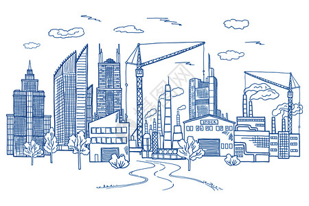 城市手绘图城市风景矢量手绘图插画