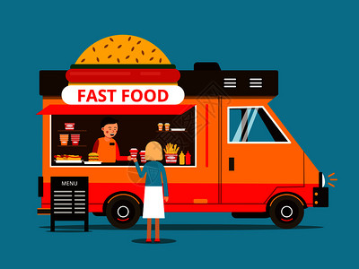 街头食品运送输卡车的插图图片