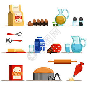 产品配方烘烤和烹饪食材与工具卡通矢量插画插画