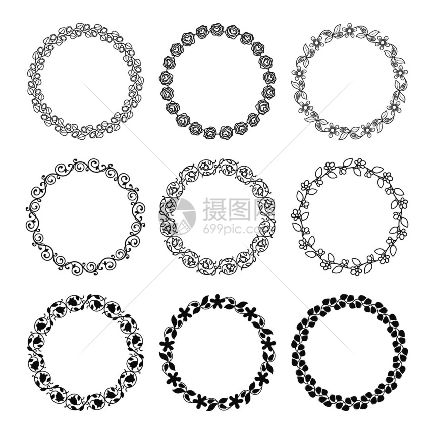贺卡或邀请的黑白花环框架图片