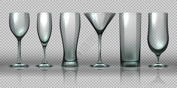 聚会饮酒空的透明玻璃杯设计图片