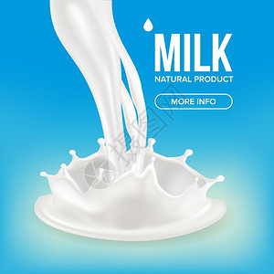 白色飞溅液体3d写实牛奶泼洒飞溅矢量图插画
