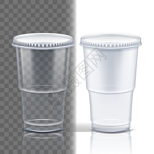 塑料杯透明矢量果汁饮料杯可支配餐具清空容器冷或热外送饮料隔离的三张现实插图空可支配的餐具清空容器冷或热外送饮料背景图片