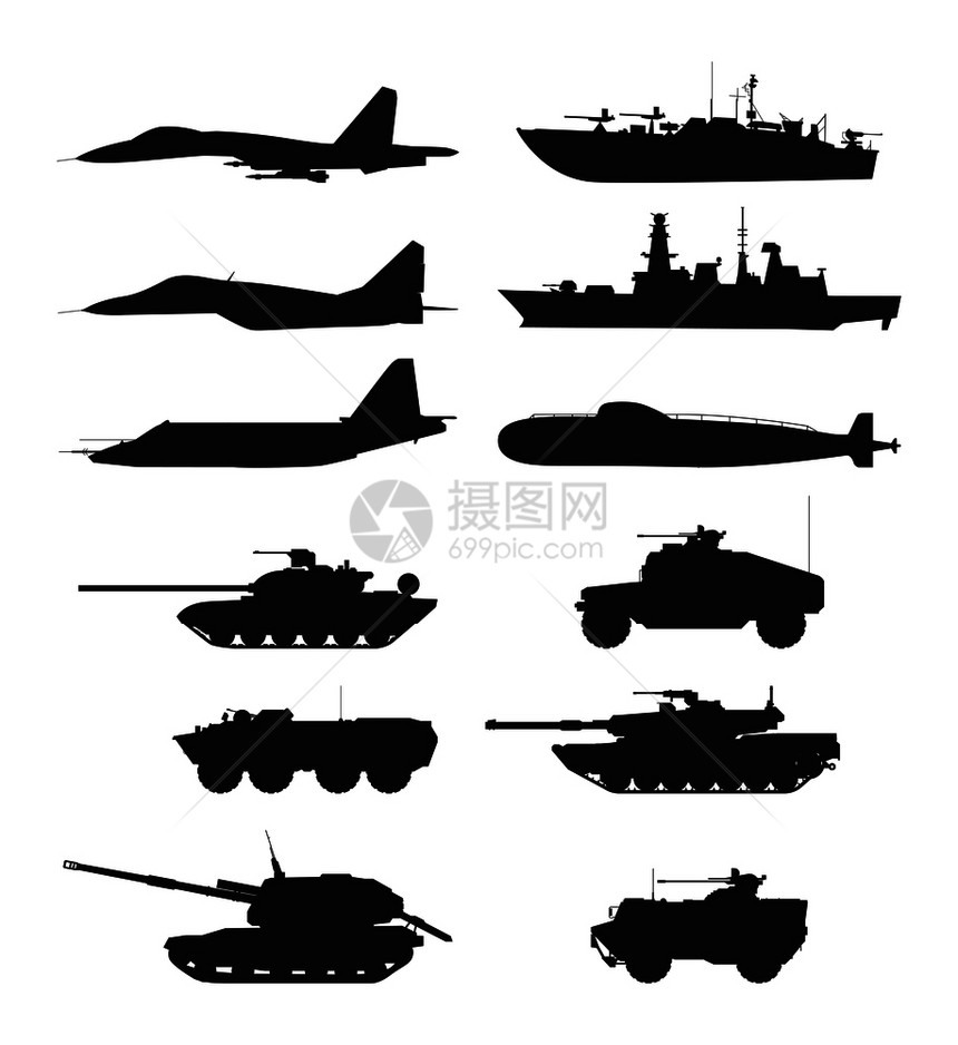 军用飞机和军舰机械部队矢量说明图片