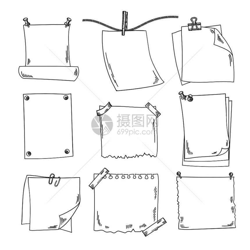 手绘便签纸卡通矢量插图图片