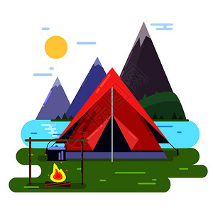 营地旅游和冒险夏露营背景插图图片