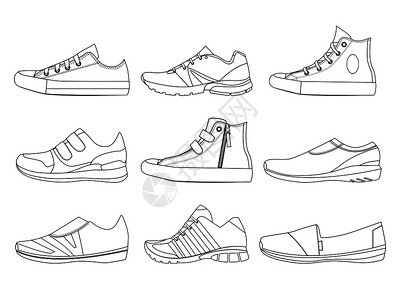 白鞋素描素材直线式青少年鞋插图靴子和运动鞋矢量图短靴和运动鞋矢量图短直线式青少年插图短矢量靴子和运动鞋矢量图插画