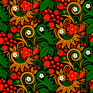基蒂霍克俄罗斯传统文化的植物装饰元素插画