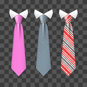 收集企业的领带时装矢量说明彩色现实的领颈带系在透明的背景上图片