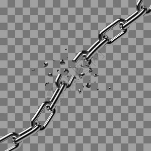 银链子实际碎的钢链连接在透明背景上孤立的自由连接断和破坏的钢金属断裂矢量说明现实断的钢链接在透明背景上孤立的自由插画