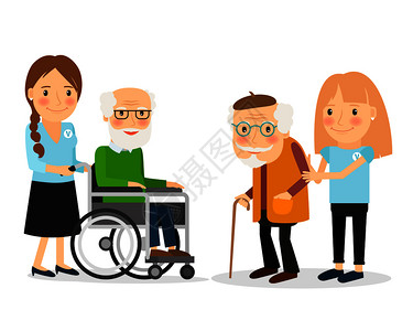 医疗事业图片照顾老年人帮助搬家和共度时间矢量说明照顾老年人插画