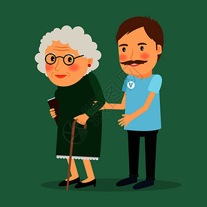 照顾老年妇女的自愿男子帮助她用拐杖走路病媒说明照顾老年妇女的自愿男子图片
