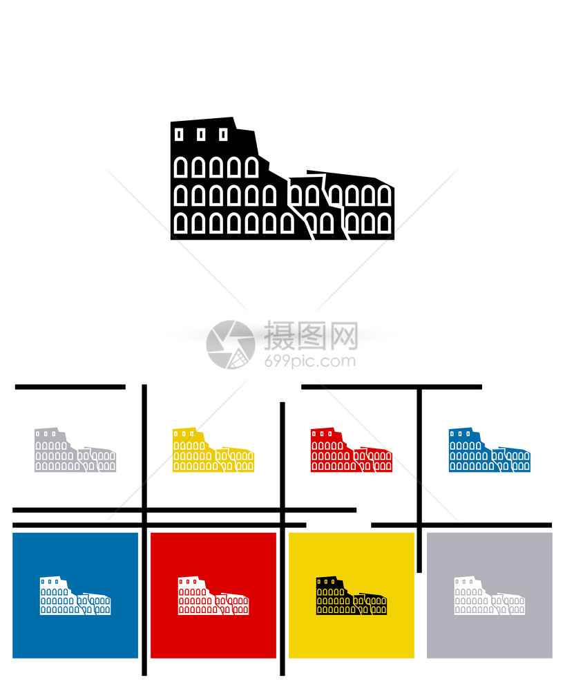 罗马斗兽场图标或罗马斗兽场标志矢量斗兽场象形图或斗兽场符号罗马斗兽场图标矢量图片