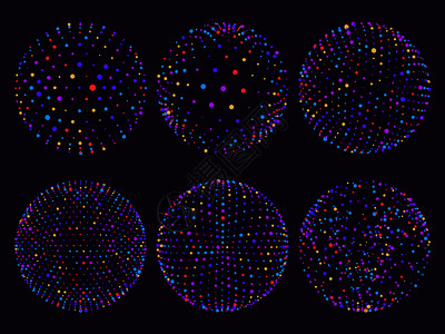 蓝色紫红黄青元素圆点或粒子轨道的多彩科学原子范围用于紫色背景未来图表矢量说明的几何数字三维网格范围科学原子范围圆点或粒子轨道未来背景图片