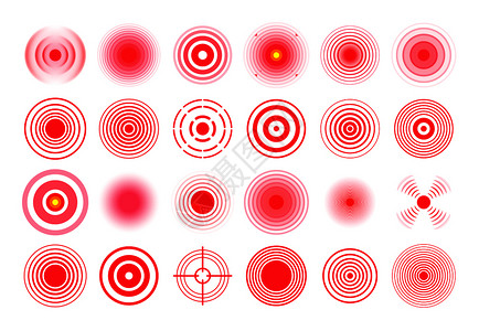 红色圆圈符号红色圆痛苦目标记疼痛区圈喉咙治疗法药点或炎健康隔离病媒符号设置疼痛目标记区圈喉治疗法孤立病媒设置插画