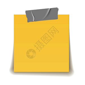 小叶黄色重要页纸上的苏格兰胶带条纹实用的三维孤立矢量说明纸张提醒黄色重要页上的苏格兰胶带条纹实际的三维孤立说明插画