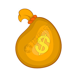 货币图标白色背景上的卡通风格中货币袋图标卡通风格中的货币袋图标背景