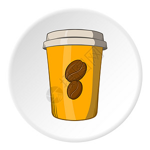 咖啡饮料图标在白圆背景上孤立的卡通风格中咖啡杯图标饮料符号矢量插图咖啡杯标卡通风格背景