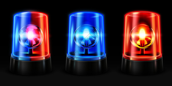 发光的电灯泡救护车警用灯警报示灯救援警报3d矢量图插画