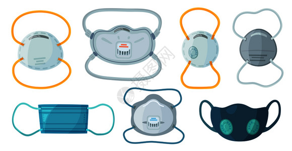 防毒口罩标示呼吸器和医疗口罩插画
