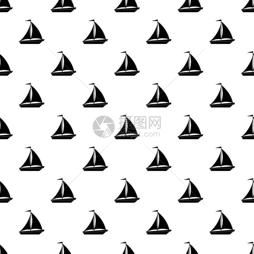 小船帆船快艇黑白背景矢量图图片