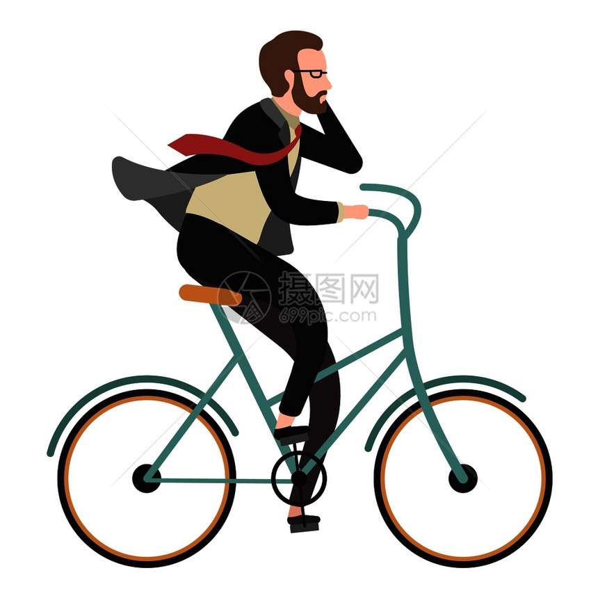 骑自行车打电话的卡通人物图片