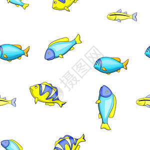 鱼类无缝海洋鱼类卡通风格矢量图插画