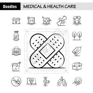 晶体结构素描图网络印刷品和移动式uxi工具包例如医院床保健病人医院膳宿疗象形图包插画