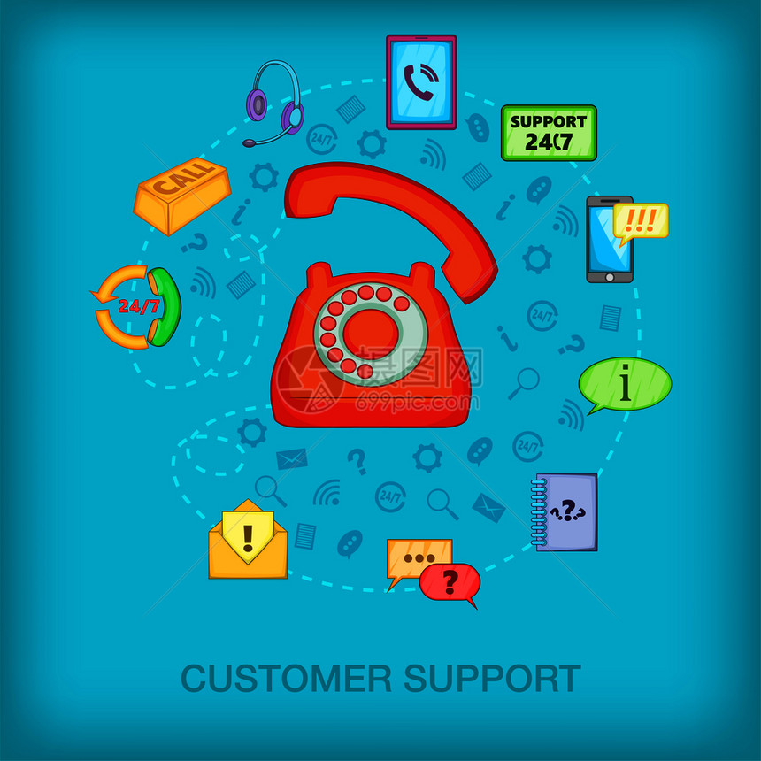 呼叫中心旧电话网络呼叫中心矢量概念的卡通插图旧电话卡通风格图片