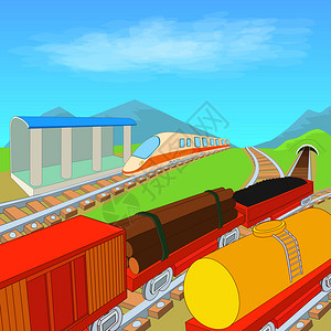 铁路概念卡通矢量插图图片