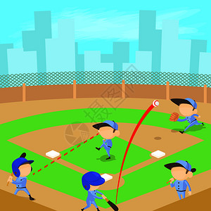 打棒球运动员棒球概念卡通风格插画