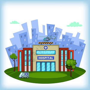 住院大楼医院概念网上的卡通风格漫画插图插画